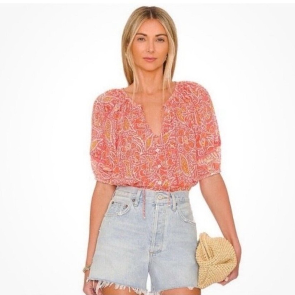 Cleobella Layla ORGANIC COTTON Top Orange
Blossom Block Print | MEDIUM